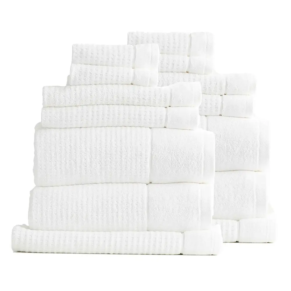 14pc Renee Taylor Cambridge 650GSM Textured Bath/Hand/Face Towel Mat Set Snow - Best Selling Linen & Towels - From $20
