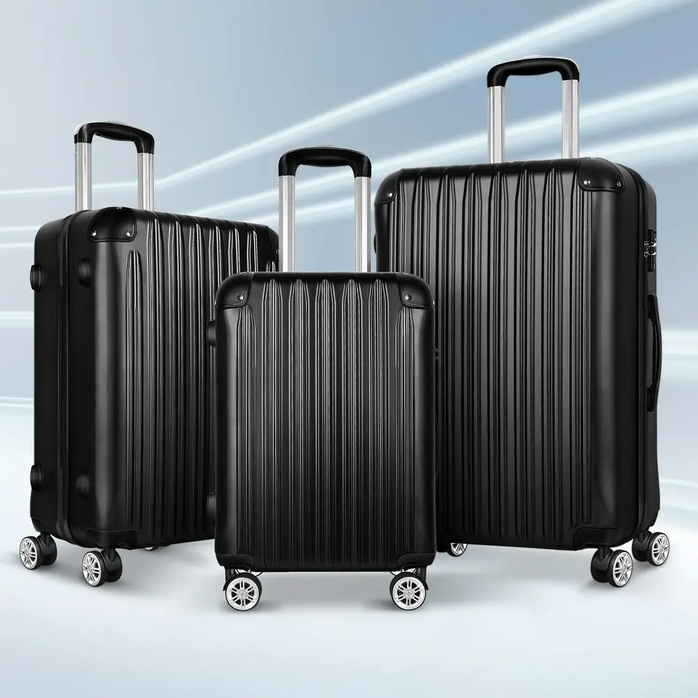 Alfordson 3PCS Luggage Suitcase Trolley Set Hard Case Travel Storage TSA Lock Voyage Pro Black - Fashion