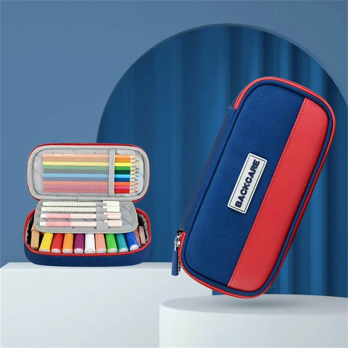 Yome 180 Degree Opening Kids School Pencil Case With Large Capacity YB211 Blue - Fashion