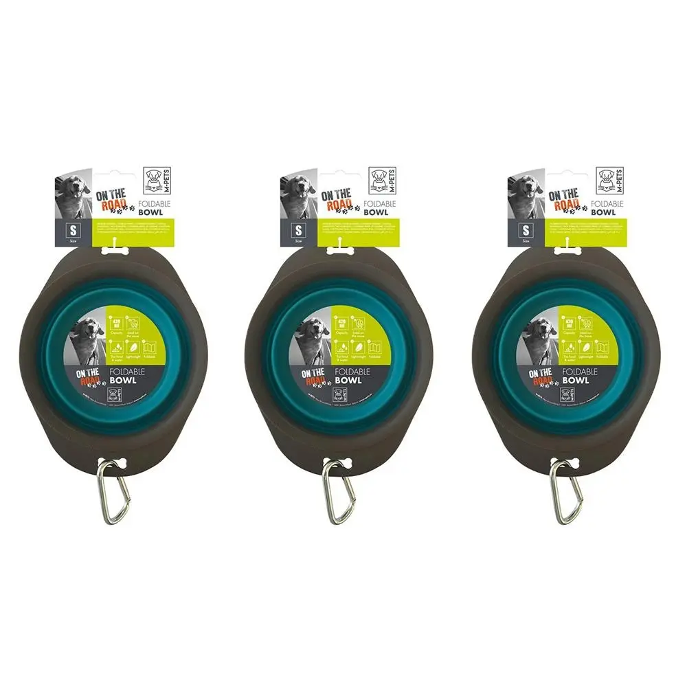 3x M-Pets 420ml On The Road Foldable Portable Bowl Travel Feeding Container TURQ
