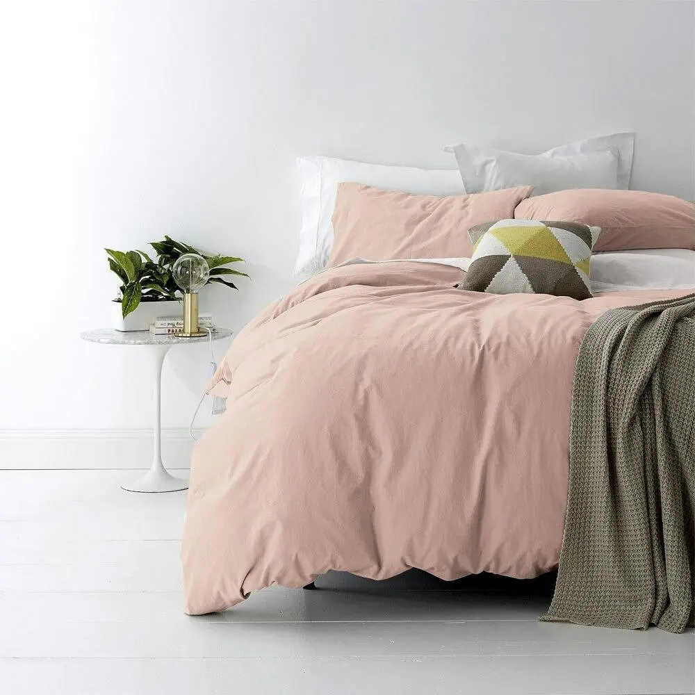 Park Avenue Super King Bed Cotton European Quilt Cover/2x Pillowcases Set Blush - Home & Garden