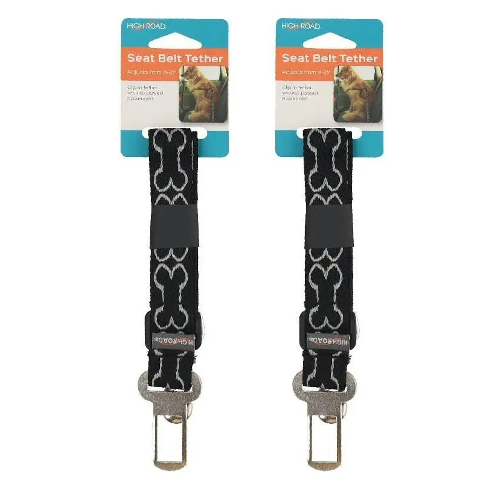 2x High Road 11-21" Adjustable Pet Dog 8x25cm Car Seat Belt Tether Harness Black
