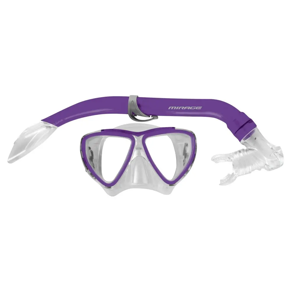 2pc Mirage Turtle Kids Junior Swimming/Beach Silitex Mask/Glass Snorkel Purple - Sports & Outdoor