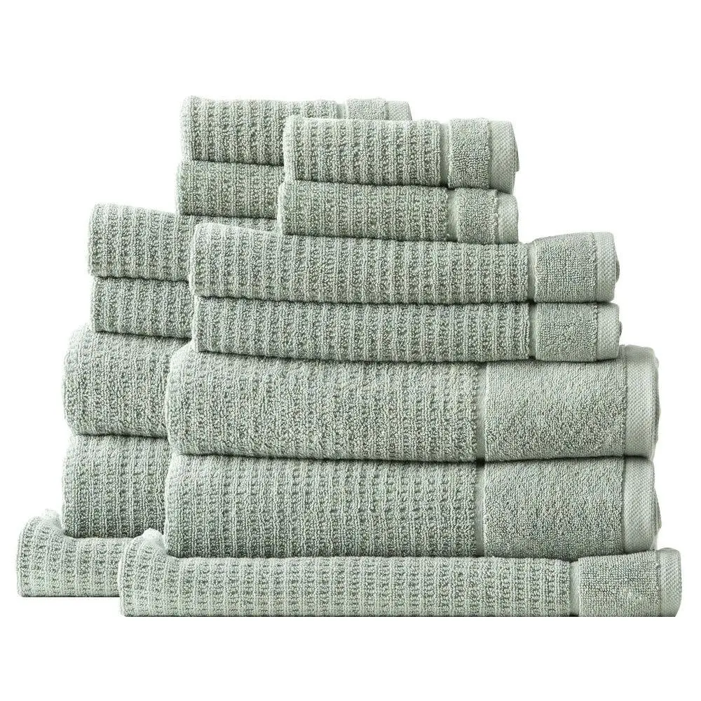 14pc Renee Taylor Cambridge 650GSM Textured Bath/Hand/Face Towel Mat Eucalyptus - Home & Garden