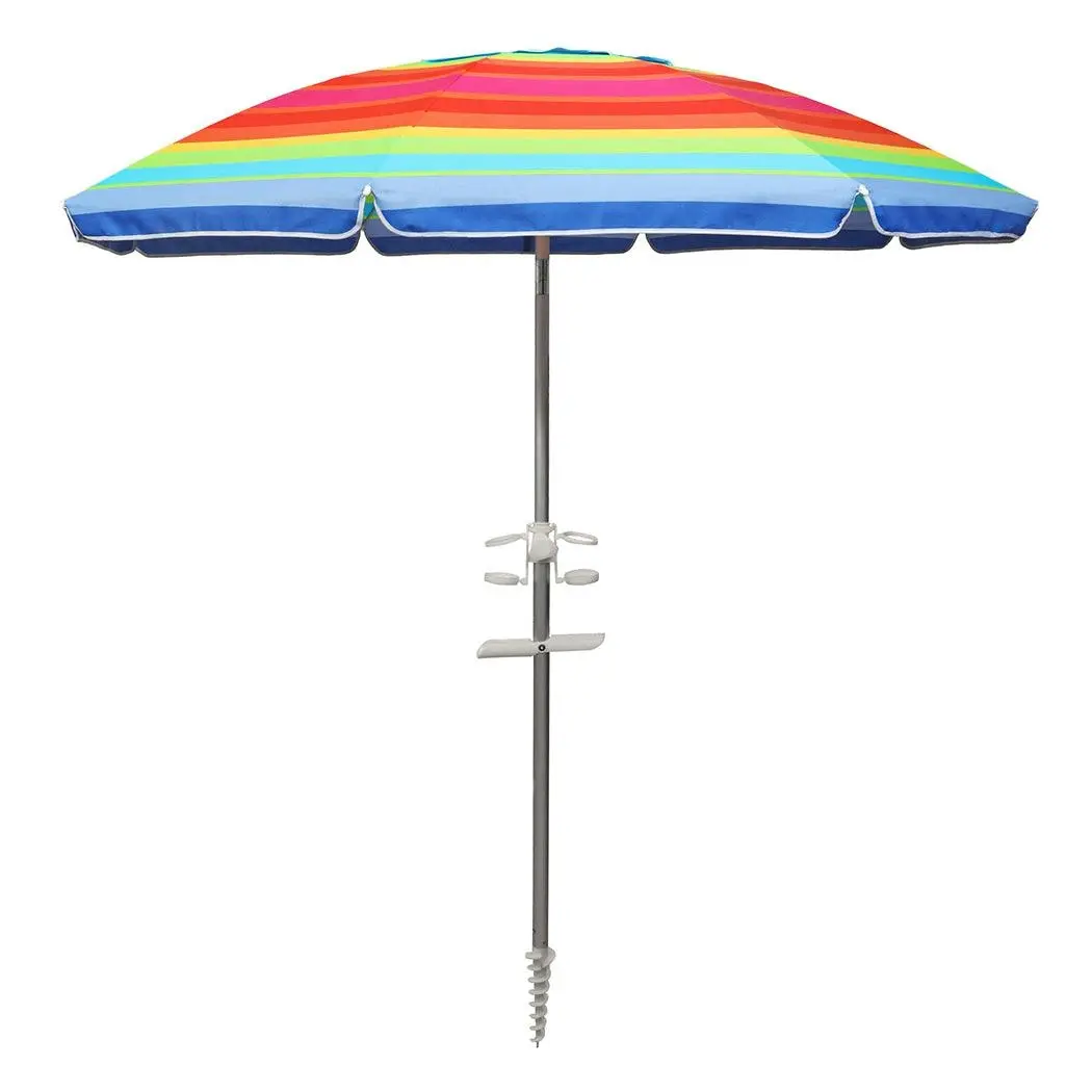 Centra 2.2m Outdoor Beach Umbrella Tilting Tropical Shelter Parasol Rainbow - Home & Garden