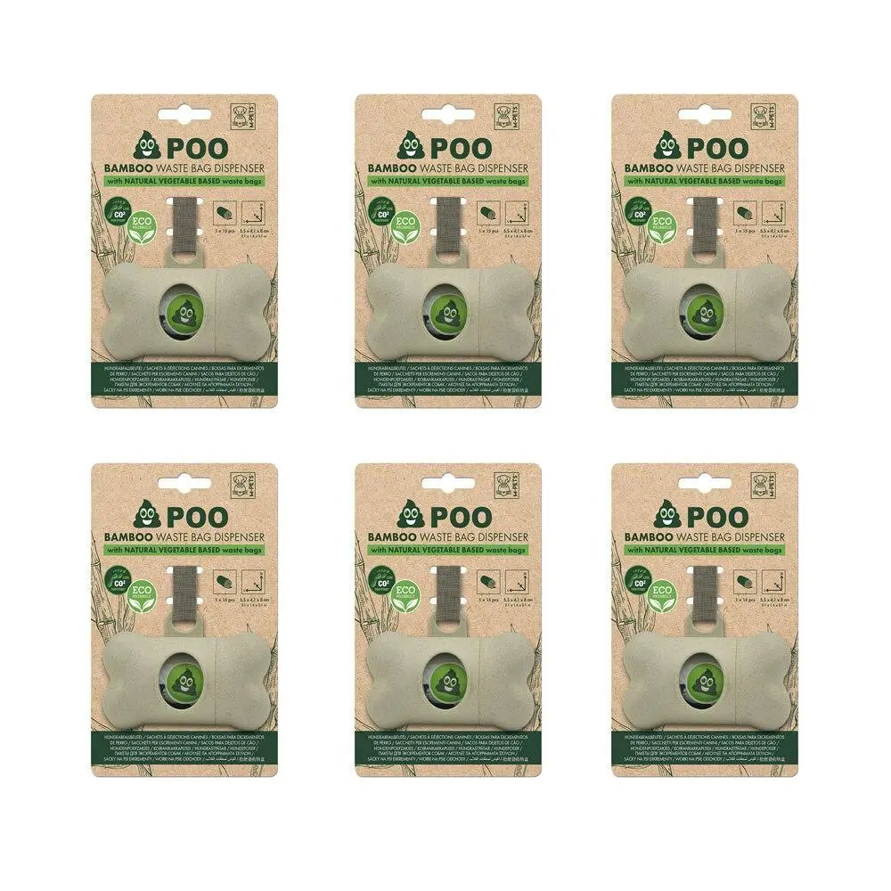 6x M-Pets 8.2cm Dog/Puppy Pet Poo Bamboo Waste Bag Dispenser w/Natural Vegetable