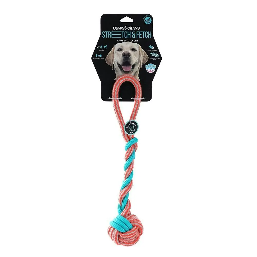 Paws & Claws Pet Dog 42cm Stretch & Fetch TPR/Braided Rope Knot Ball Tugger Toy - Pets