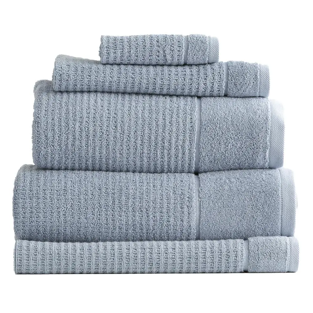 5pc Renee Taylor Cambridge 650GSM Textured Bath/Hand/Face Towel Mat Blue Mirage - Home & Garden