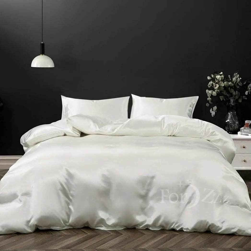 Buy White Silky Satin Quilt Cover Set, Queen Size Bedding, 1800TC 3 Piece Art Silk Satin Duvet/Quilt Cover Set - Home & Garden