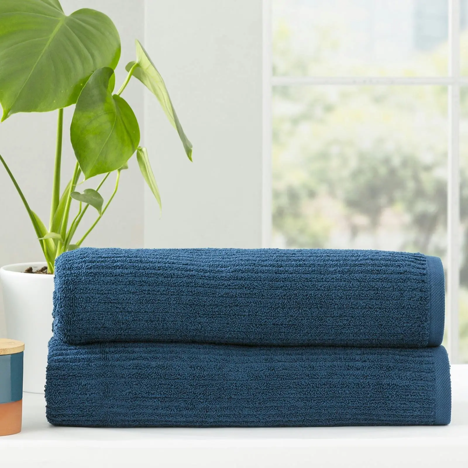 2pc Renee Taylor Cobblestone Bath Sheet/Towel 160cm Cotton Ribbed 650 GSM Ink - Home & Garden