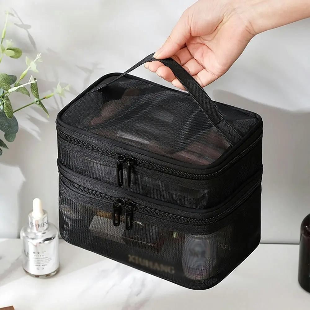 Clear Makeup Bag Mesh Women Cosmetic Bag Transparent Travel Makeup Wash Bag - Fashion