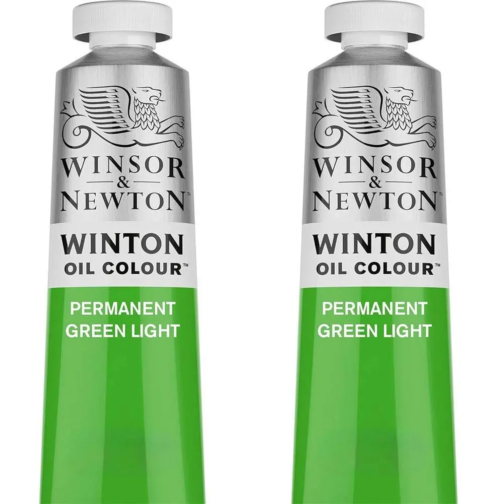 2x Winsor & Newton 200ml Winton Oil Colour Paint Artist Permanent Green Light - Hobbies
