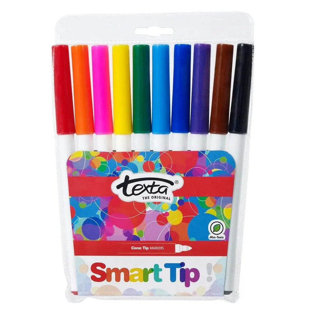 10pc Texta The Original Smart Bullet Tip Markers Water Based Kids Drawing Pens - Office