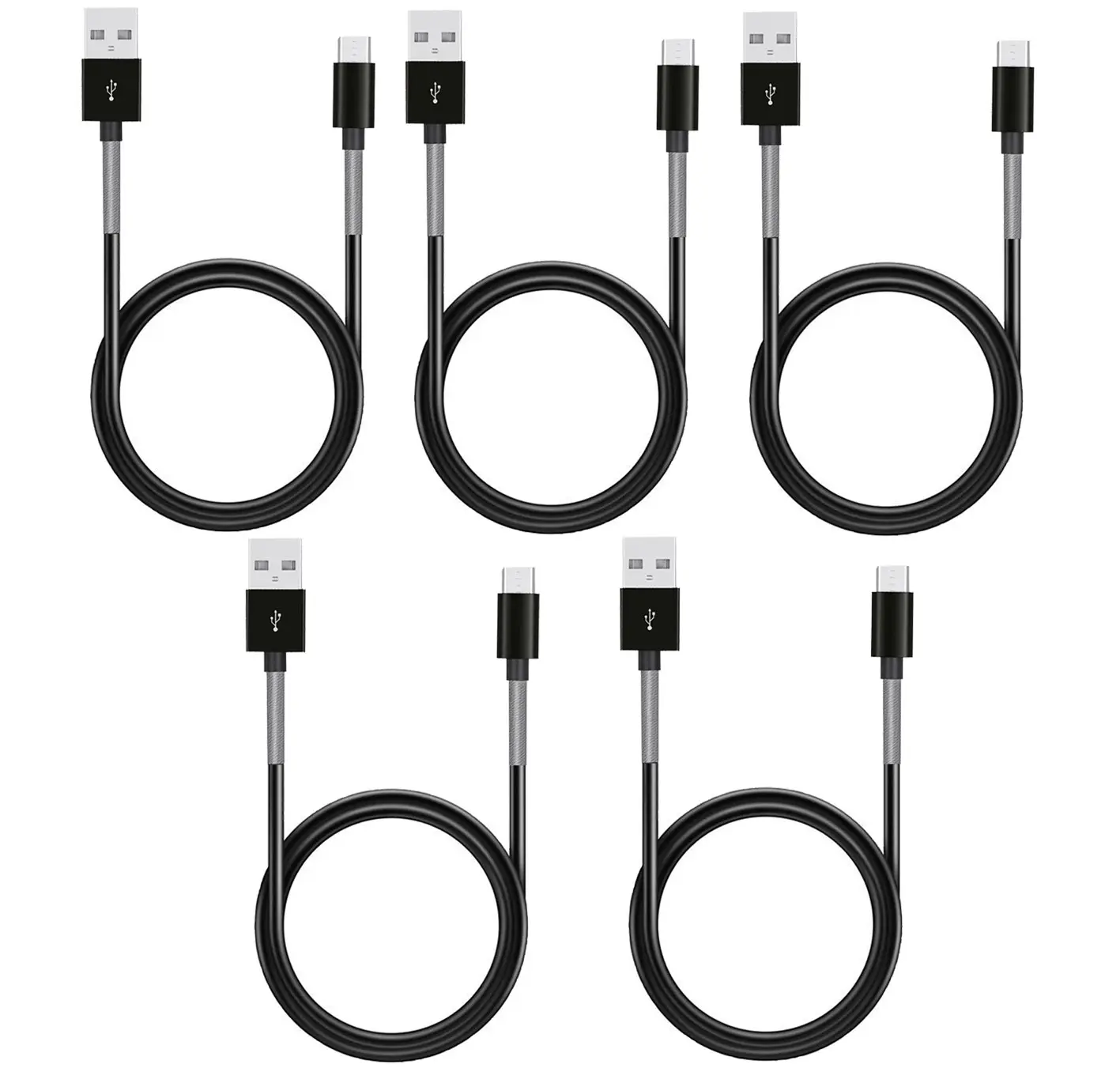 5Pc 1M Usb Data Charge Cable Micro Usb Connector For Samsung Htc Metal Protected 5X - Electronics