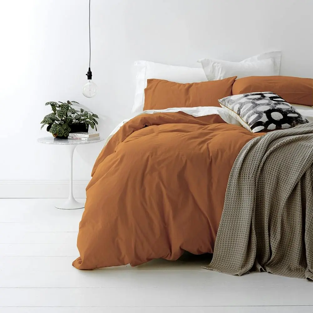 Park Avenue European Double Cotton Quilt Cover w/ Pillowcase VNT Washed Auburn - Winter Warmers up to 70% Off