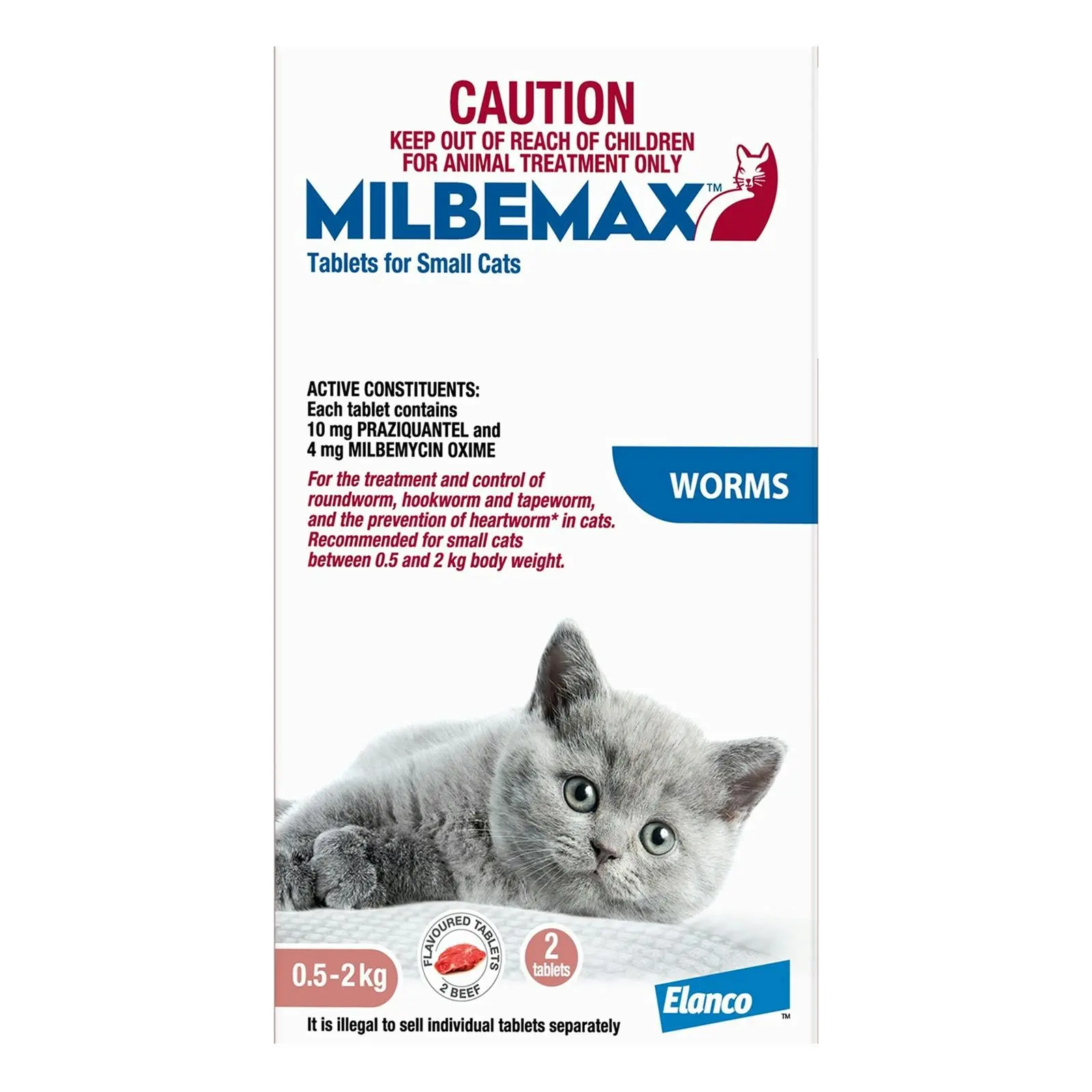 MILBEMAX Allwormer Tablets For Small Cats 0.5 To 2 Kg 2 Tablet - Pets