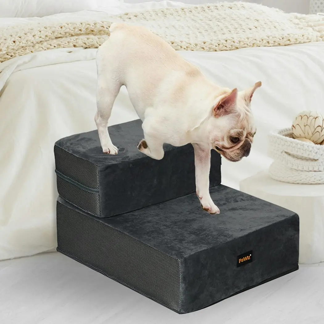 Pawz Dog Stairs Ramp Portable Climbing Ladder Washable Removable Cover 2 Steps - Pets