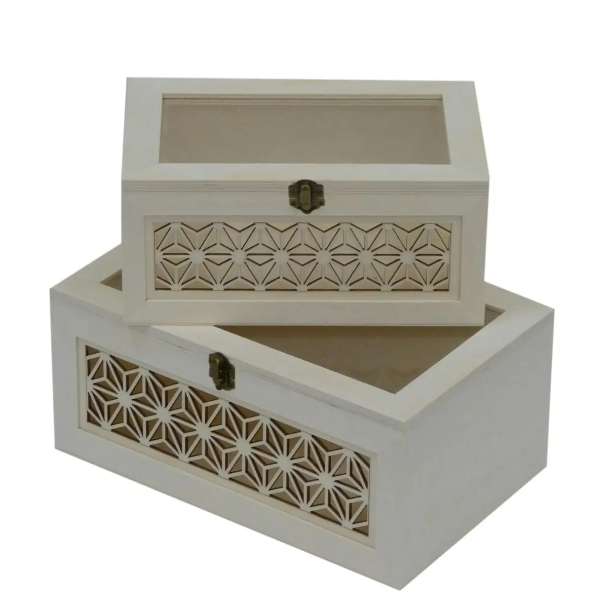 2pc Boyle Craft Laser Cut Rectangle Storage Box w/ Window/Lid Organiser Set - Home & Garden