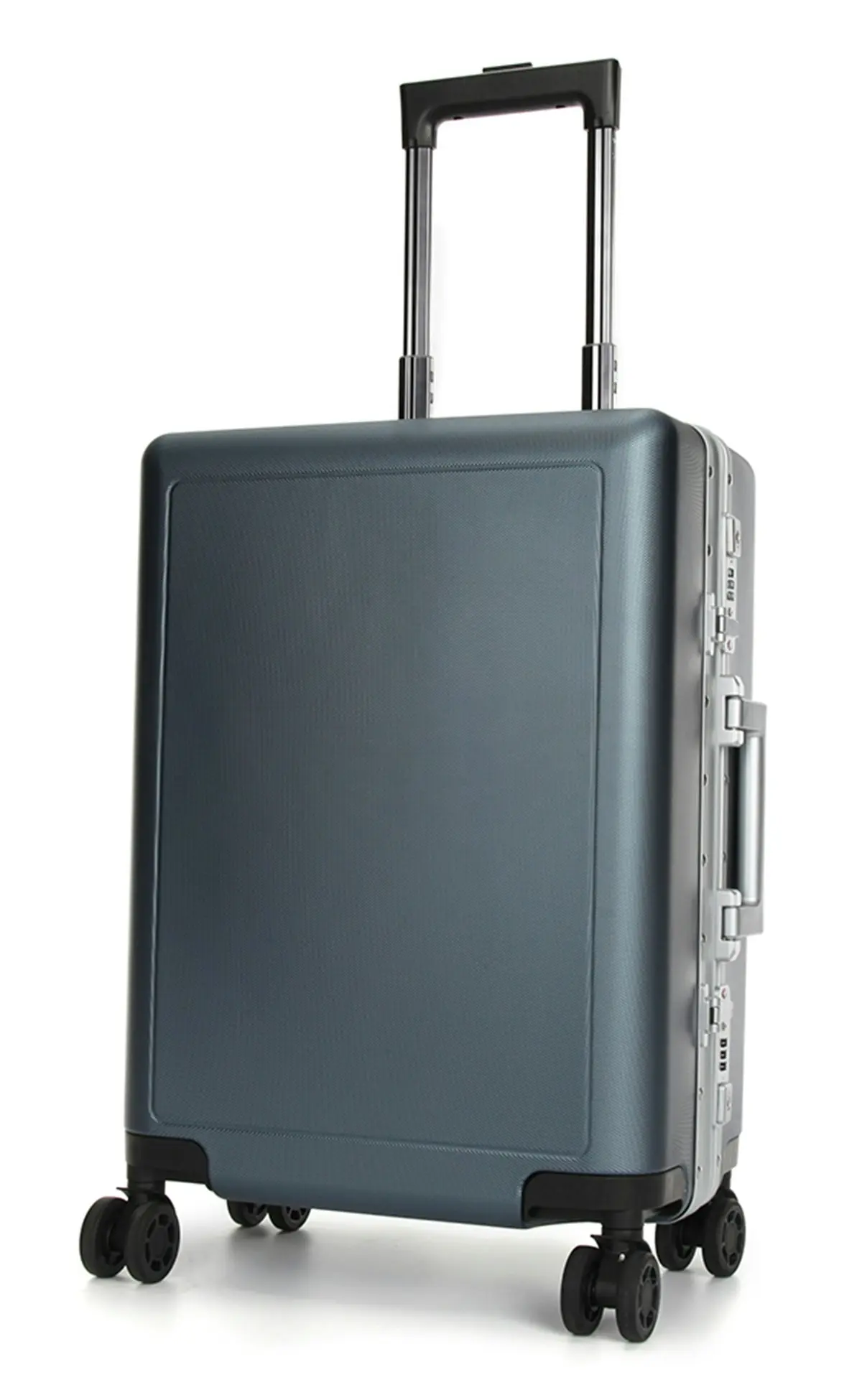 Suissewin Swiss Aluminium Luggage Suitcase Lightweight With TSA Locker 8 Wheels Check in Large Hardcase SN7613C Blue - Fashion