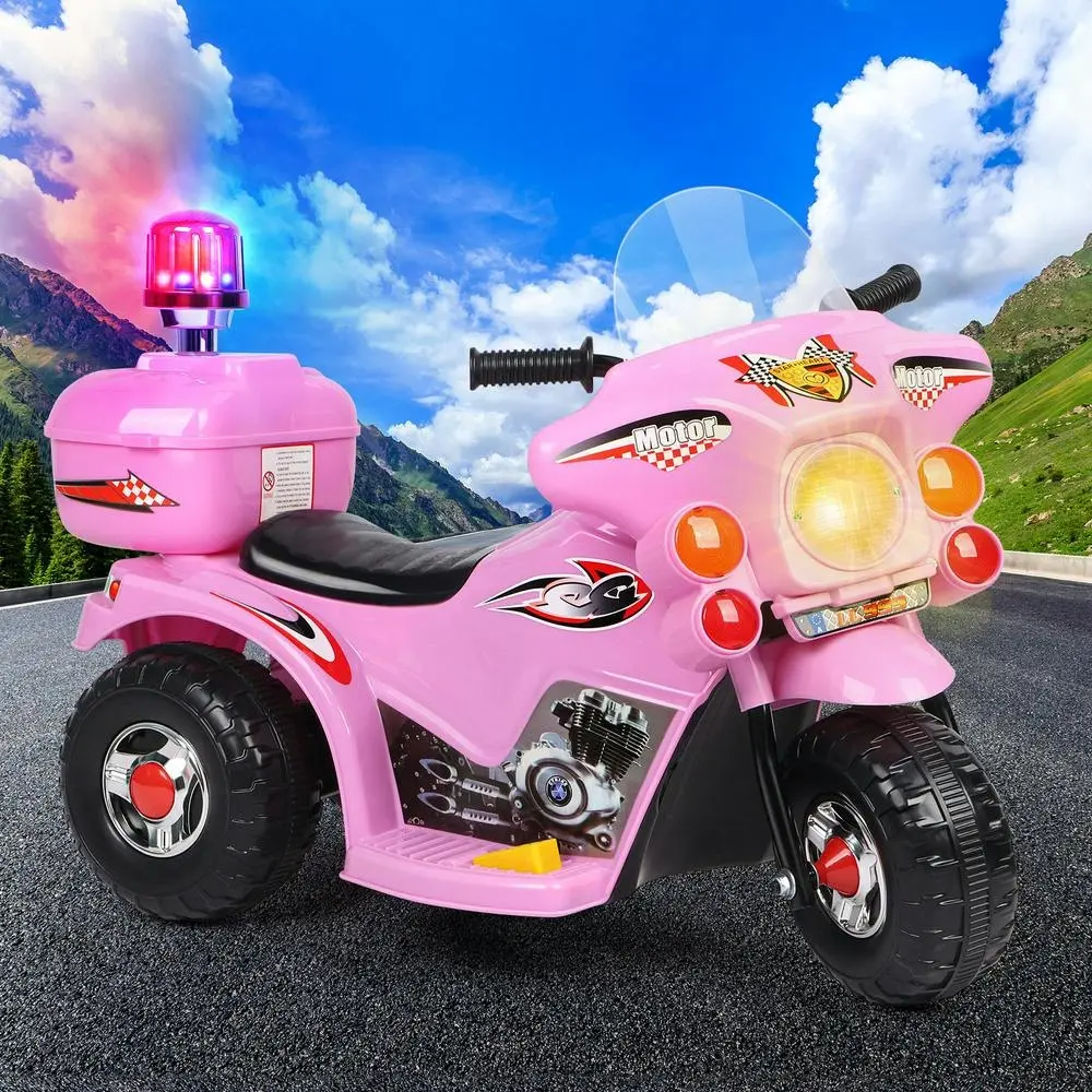 Alfordson Ride On Car Kids Police Motorcycle 6V Electric Toy 25W Motor MP3 Pink - Toys & Games