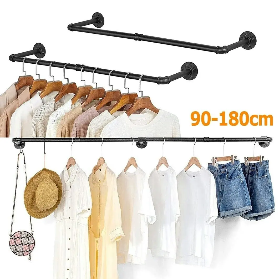 Fin 90-180Cm Adjustable Pipe Clothes Rack Wall Mounted Hanging Garment Rack H. 30Kg