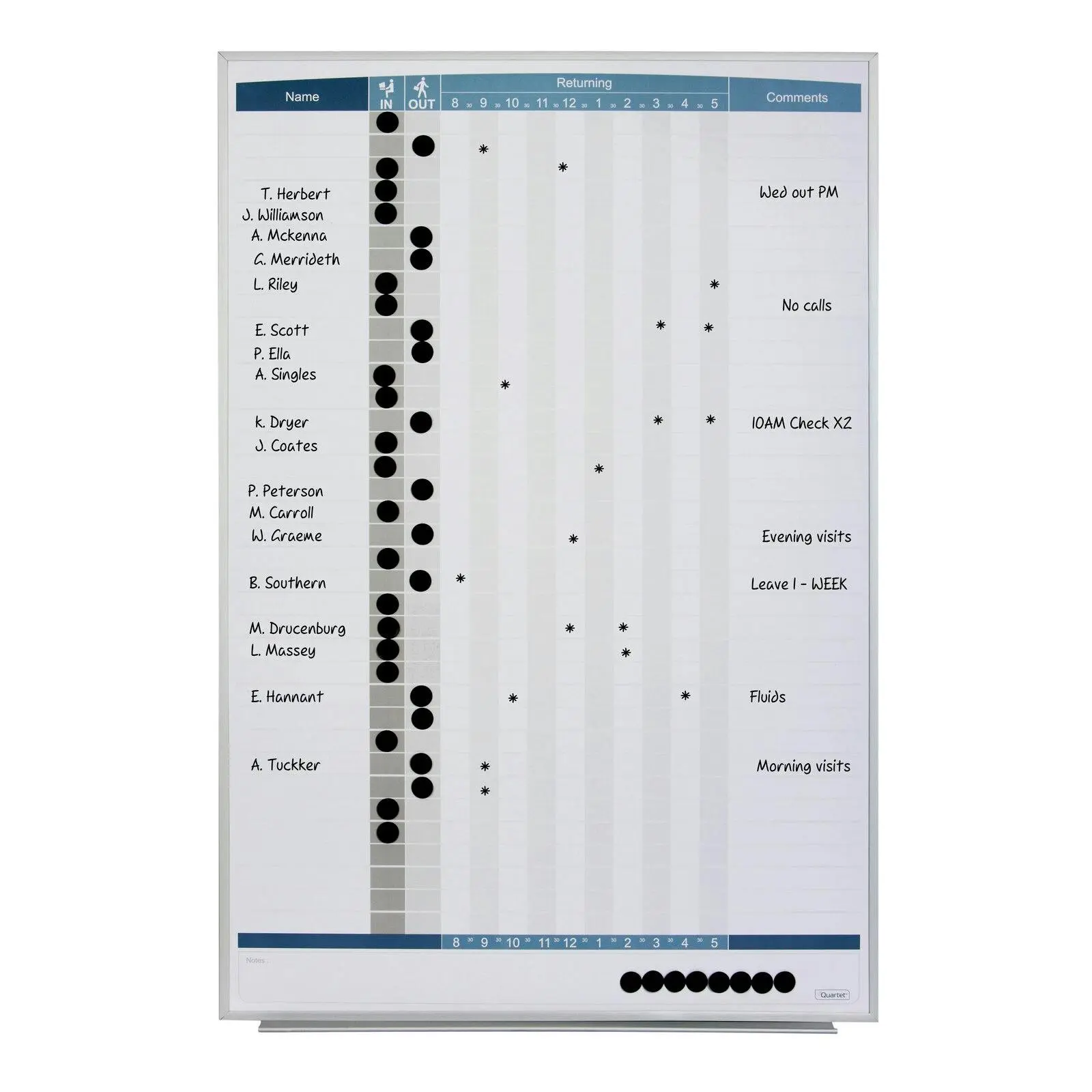 Quartet 86.5x58cm Magnetic In/Out Matrix Personnel Whiteboard w/ Dots/Marker - Office