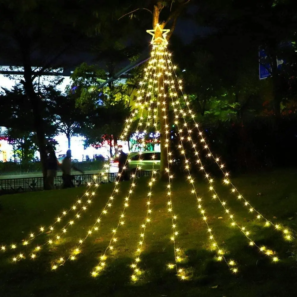 Christmas Decorations Outdoor Lights, 3,5m 317 LED Star Tree, 8 Modes Timer Lights for Yard Wedding Party (Warm White) - Home & Garden