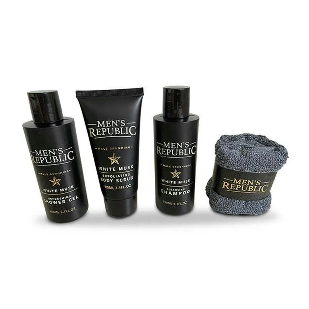 4pc Men's Republic Body Facial Grooming Kit Shower Cleansing Gel w/Carry Bag - Beauty