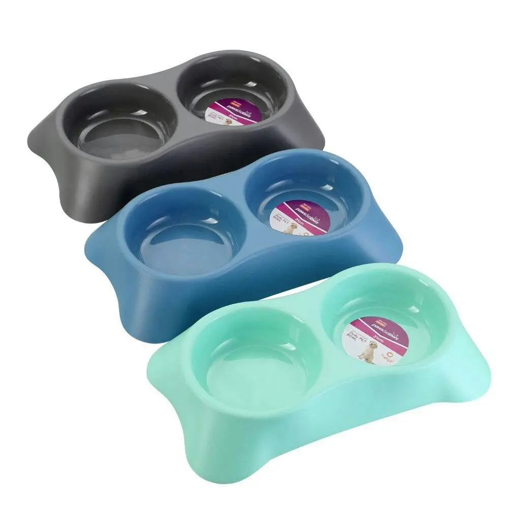3x Paws & Claws 31cm Pets/Dogs Round Essentials Dual Bowl/Dishes/Feeders Assort.