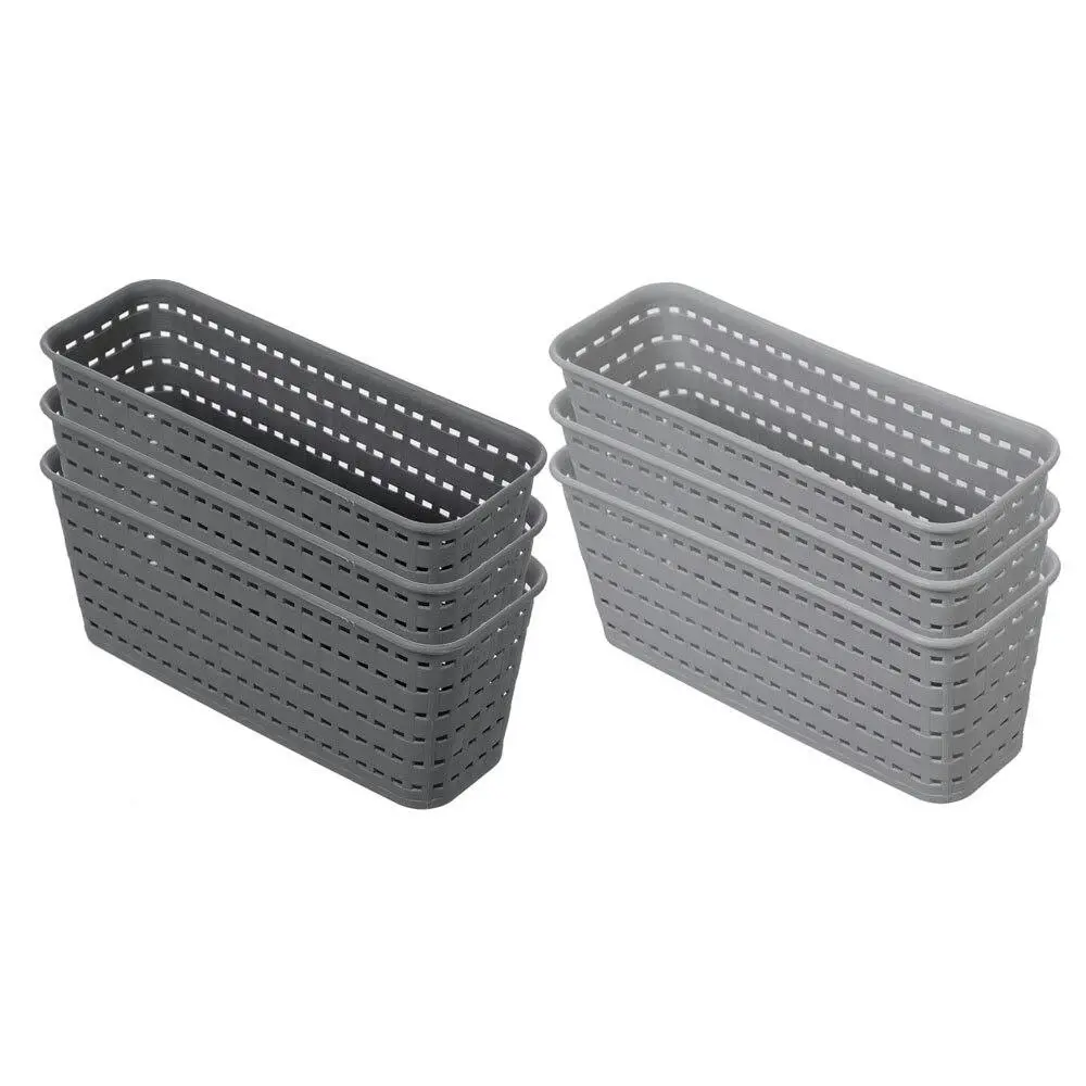 6x Boxsweden Rectangular 26.5cm Woven Basket Tray Home Organiser Storage Assort - Home & Garden