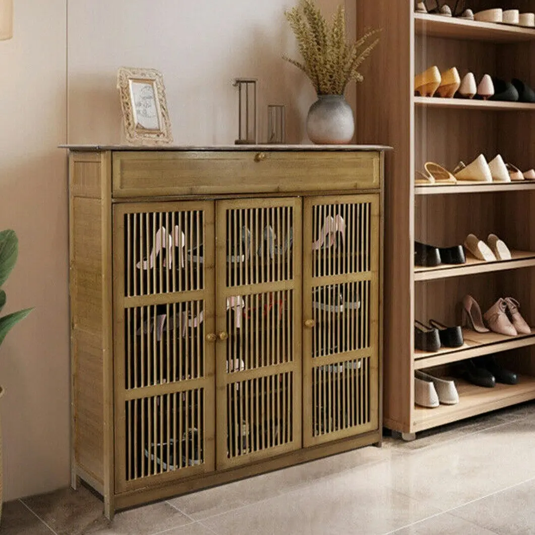 Fin 100Cm Shoe Storage Cabinet With Large Drawer Natural Bamboo Self Eliminate Smell - Home & Garden