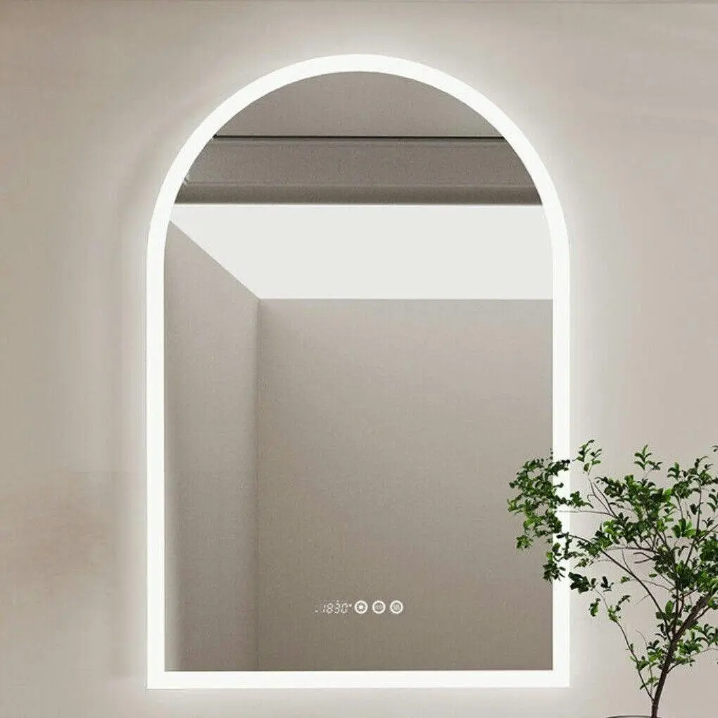 Fin Xxl Arch Led Bathroom Mirror Smart Backlit Waterproof Makeup Mirror Time Display - Home & Garden