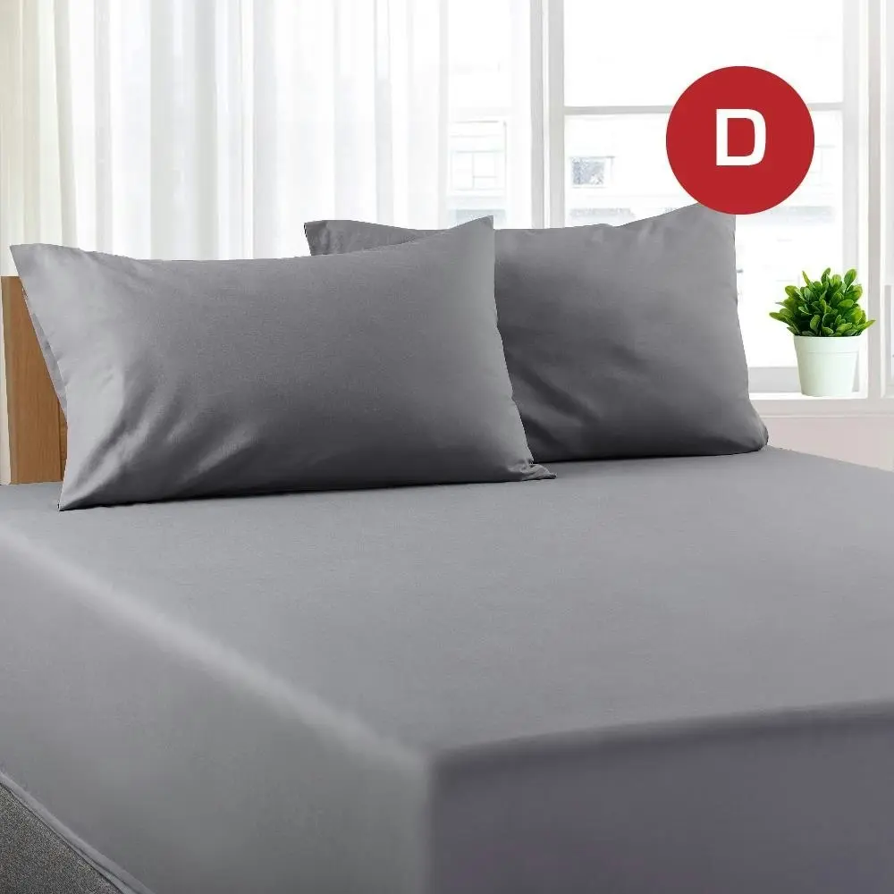 Double Size Grey Color Poly Cotton Fitted Sheet + Pillowcase - Home & Garden