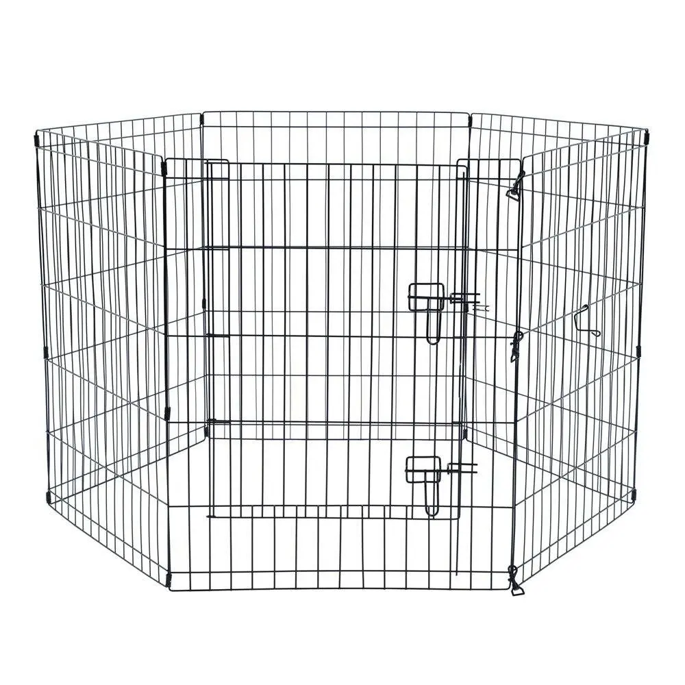 6pc Paws & Claws Play Pen Cage 61cm 6 Sided Pet/Dog Enclosure Fence Large Black - Pets