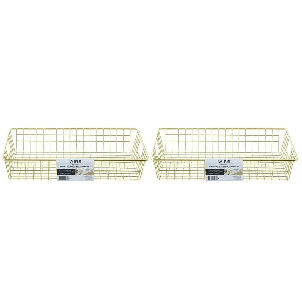 2x Boxsweden 40x7.5cm Wire Storage Basket Kitchen/Bath Organiser Container Gold - Home & Garden