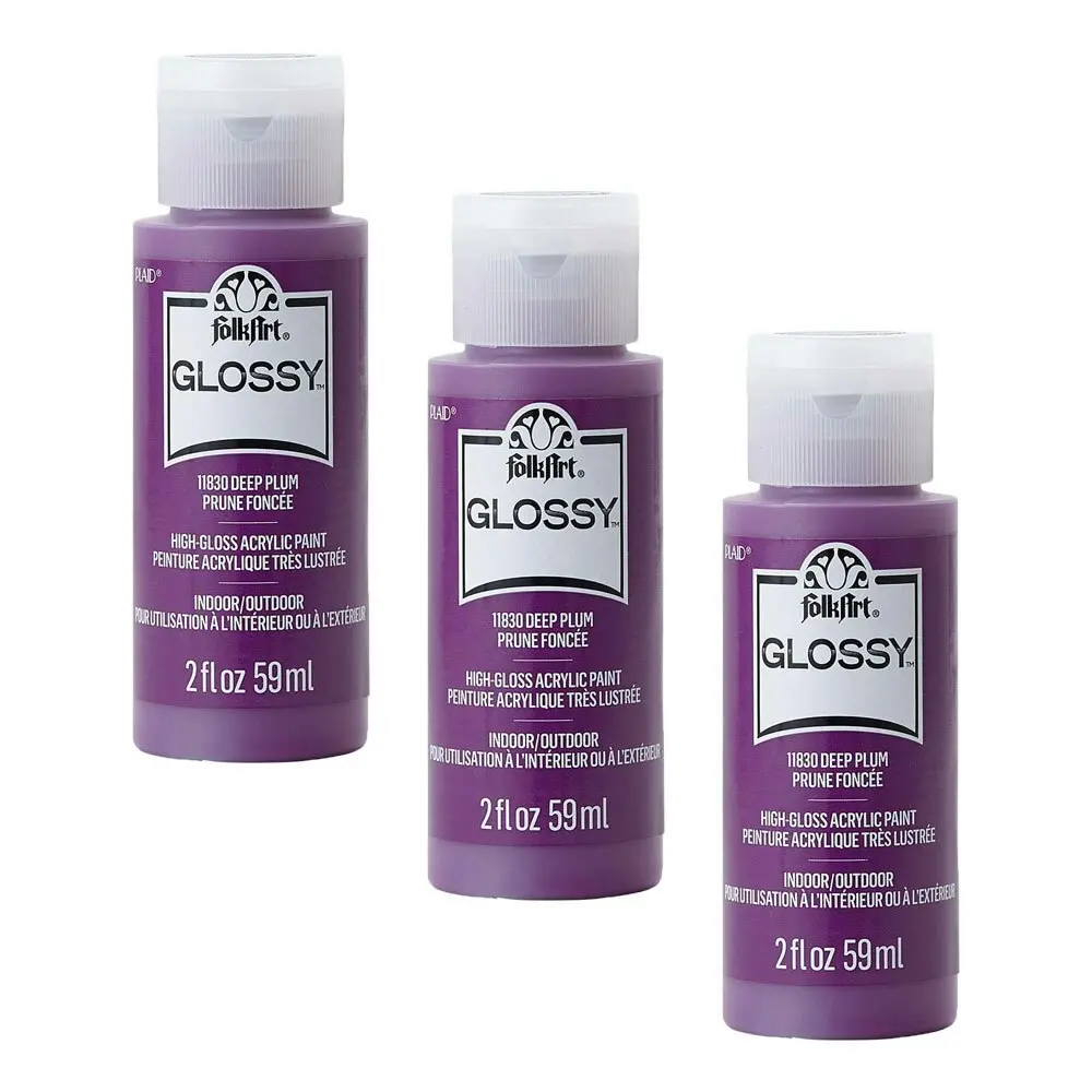 3x Plaid FolkArt Premium 59ml Acrylic Art/Craft Paint Deep Plum Glossy Finish - Hobbies
