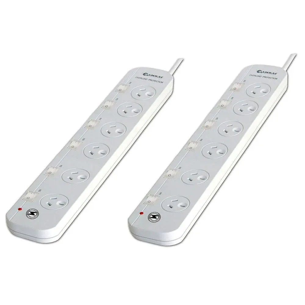 2x Power board 6 way Sockets Outlets Surge Protector Single Switched Powerboard - Electronics