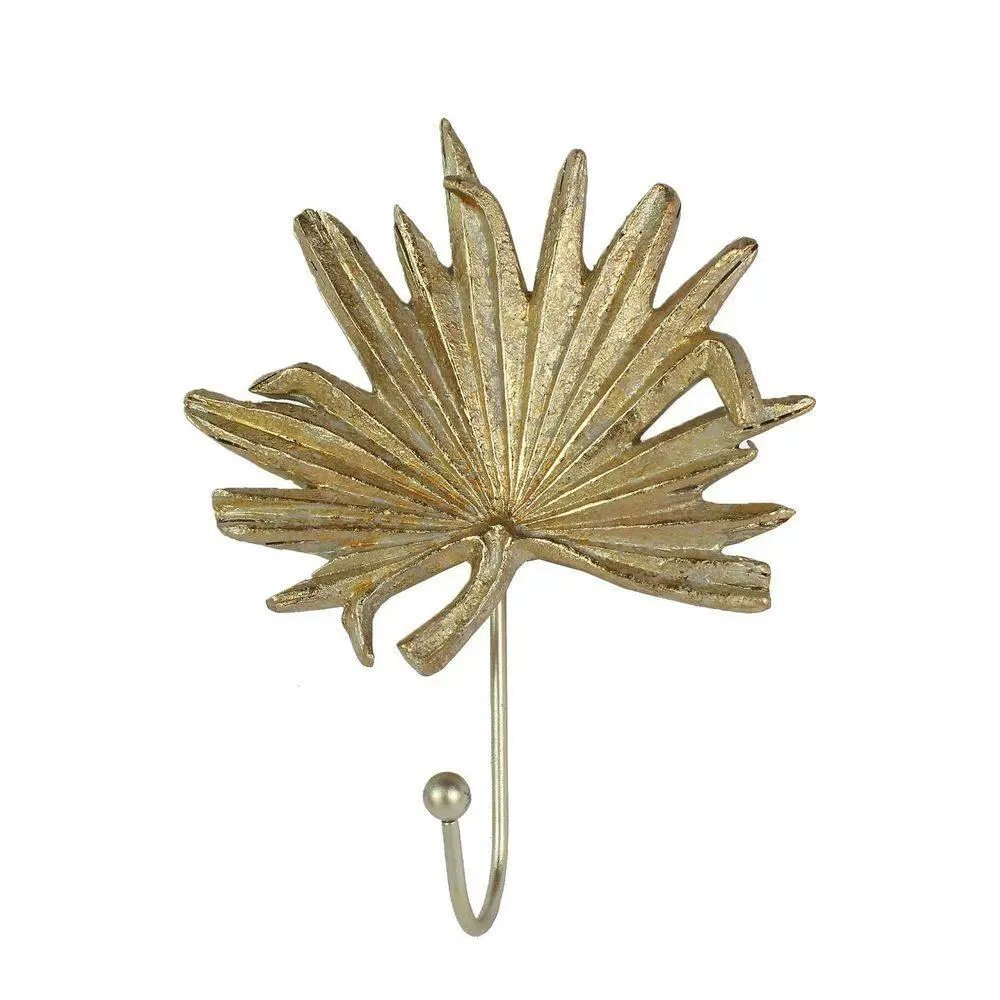 Belle Palm Leaf Polyresin Wall Hook Hanger Home Hanging Organisaer 18cm Gold - Home & Garden