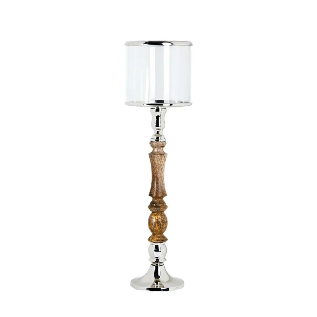 SSH Collection Donna 84cm Tall Hurricane Lamp - Natural Timber and Polished Nickel