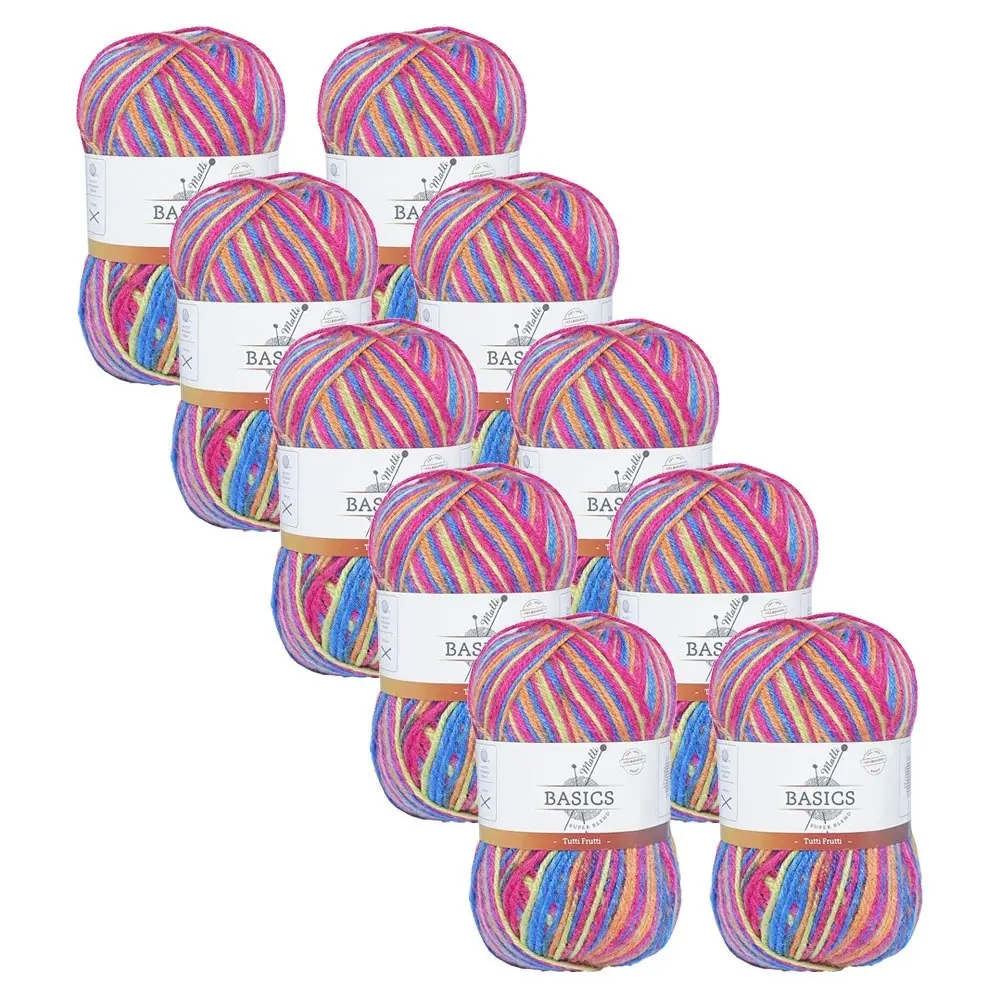 10x Malli Blend Basic Multi Colour 100g Acrylic/Polyester Yarn Tutti Frutti - Hobbies