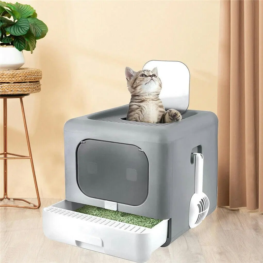 Large Hooded Cat Litter Box with Scoop and Tray - Pets