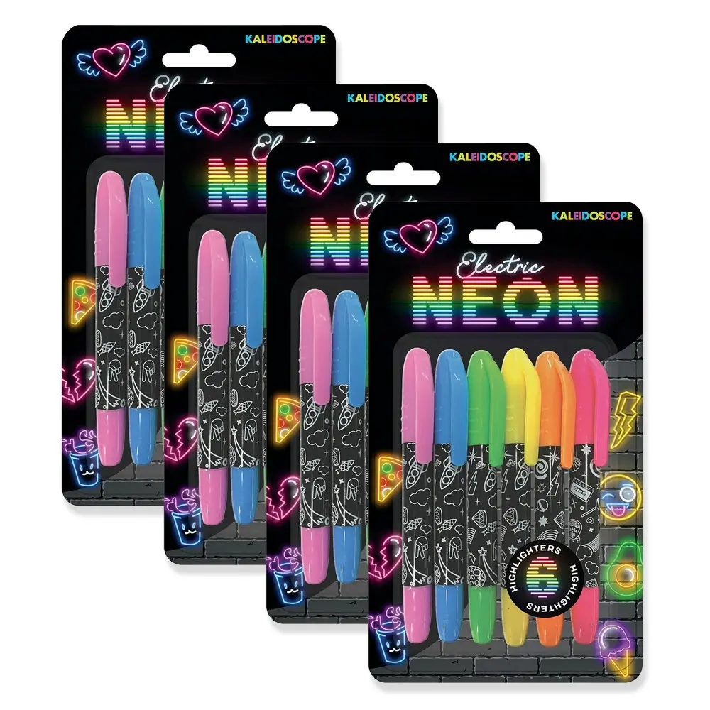 4x Kaleidoscope 6pc Electric Neon Coloured Markers Set Kids Art/Craft Pens - Hobbies