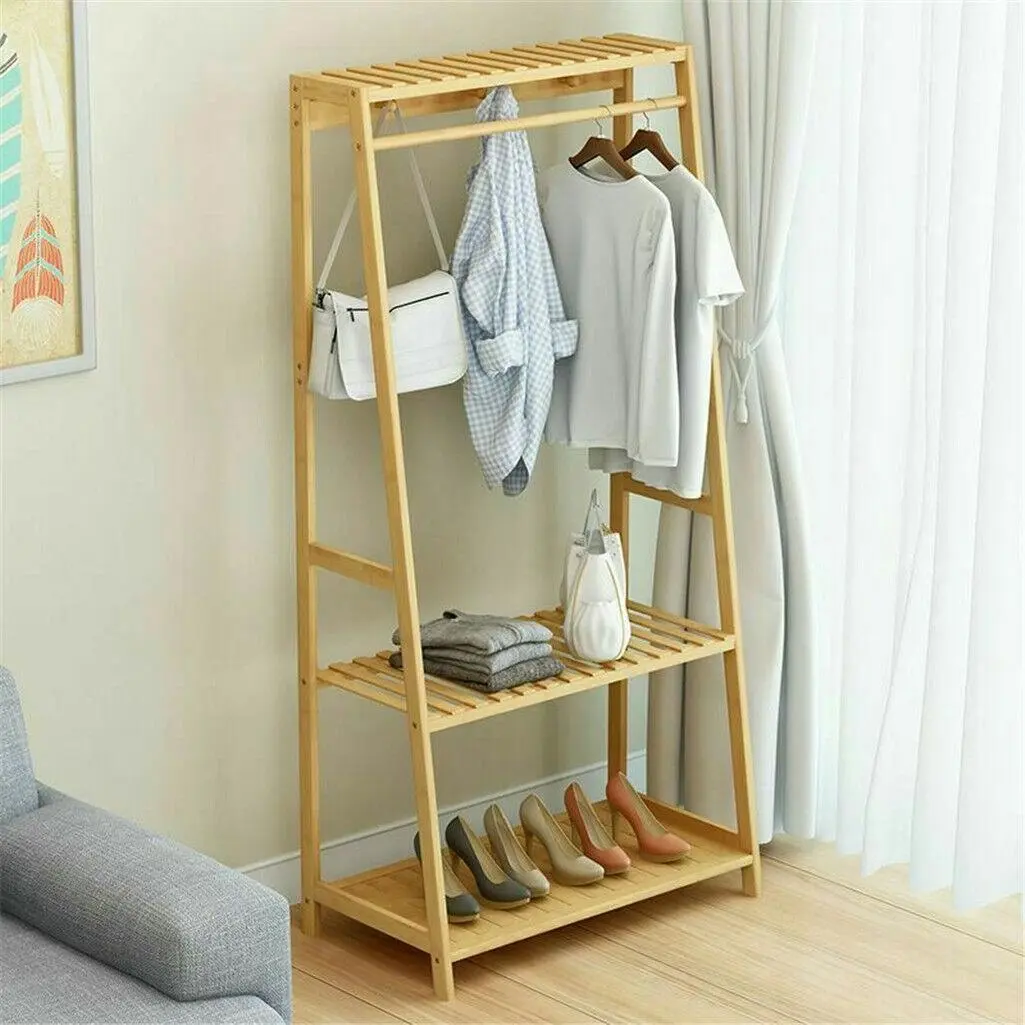 Bamboo 3-in-1 Clothes Rack with Shelves