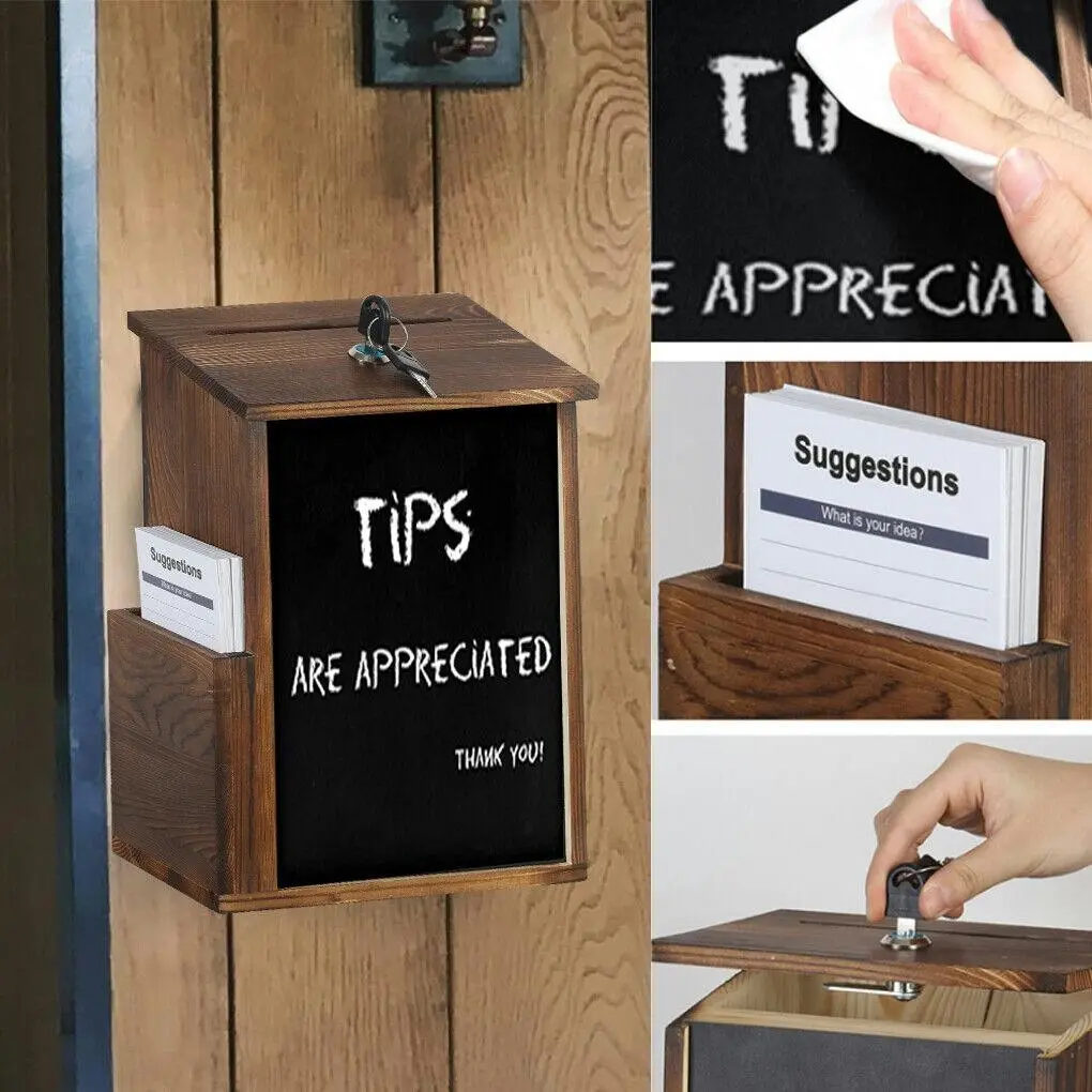 Keyed Wall-Mounted Ballot Box with Writing Board for Charity Donations