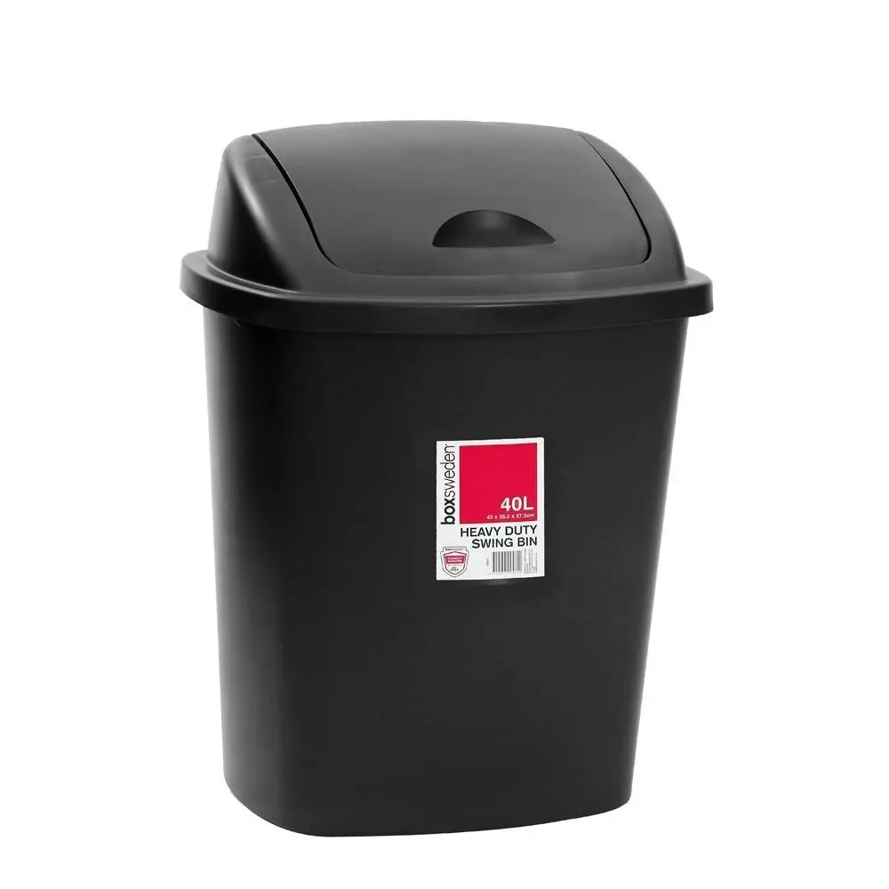 Boxsweden 40L Trash Bin 44x33.5cm w/ Swing Lid Garbage Can Rubbish Waste Basket - Home & Garden