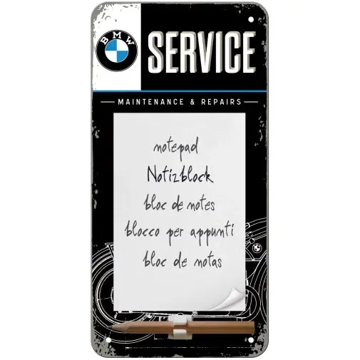 Nostalgic Art Metal Magnetic 10x20cm Notepad BMW Service Memo Pad w/ Pencil - Office