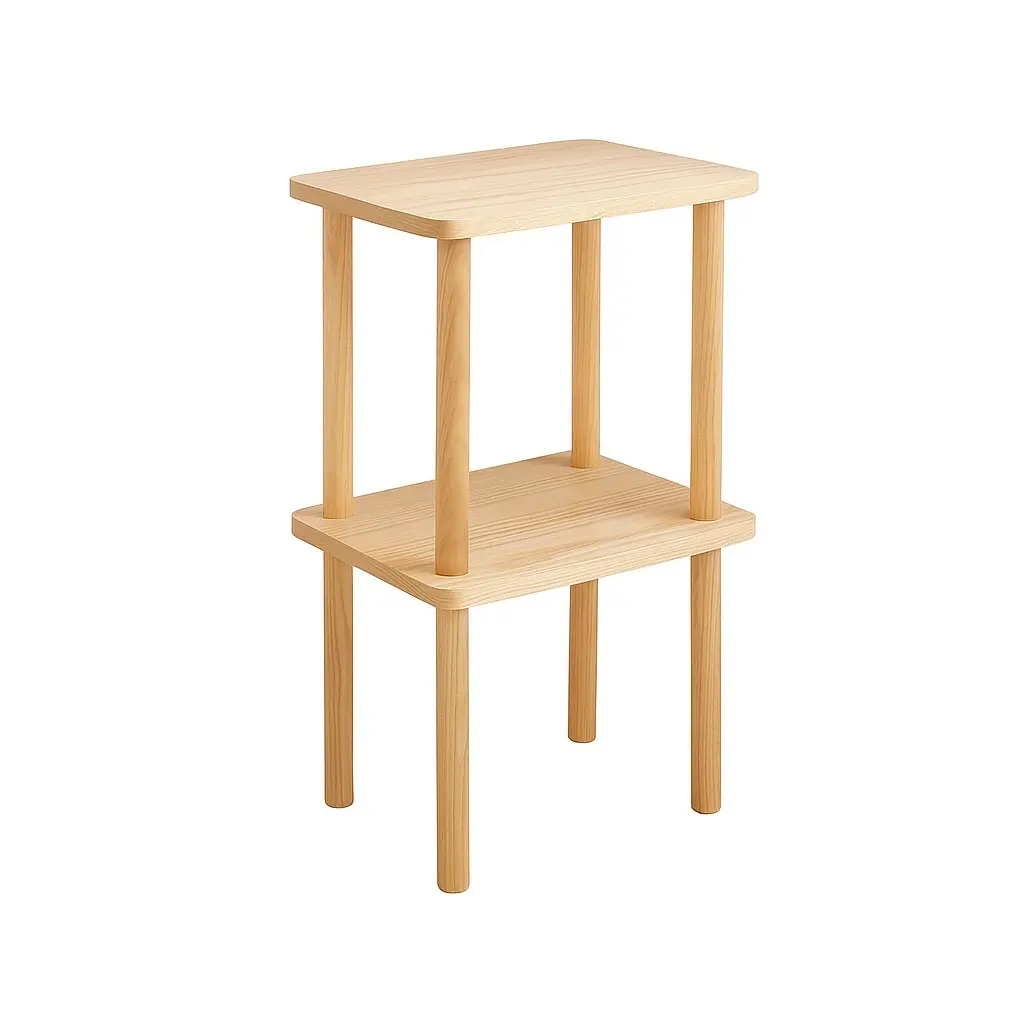 2 Tier Solid Oak Tall Side Table Display Rack Shelf Bookstand Storage Rack Stand - Furniture
