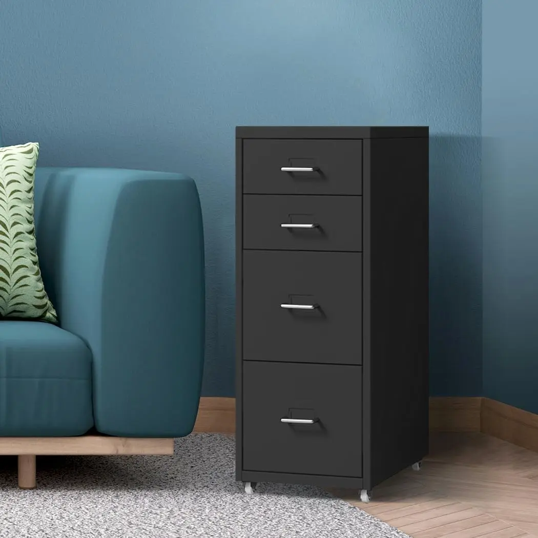 Levede 4 Drawer Office Drawers Cabinet Storage Cabinets Steel Rack Home Black - Furniture