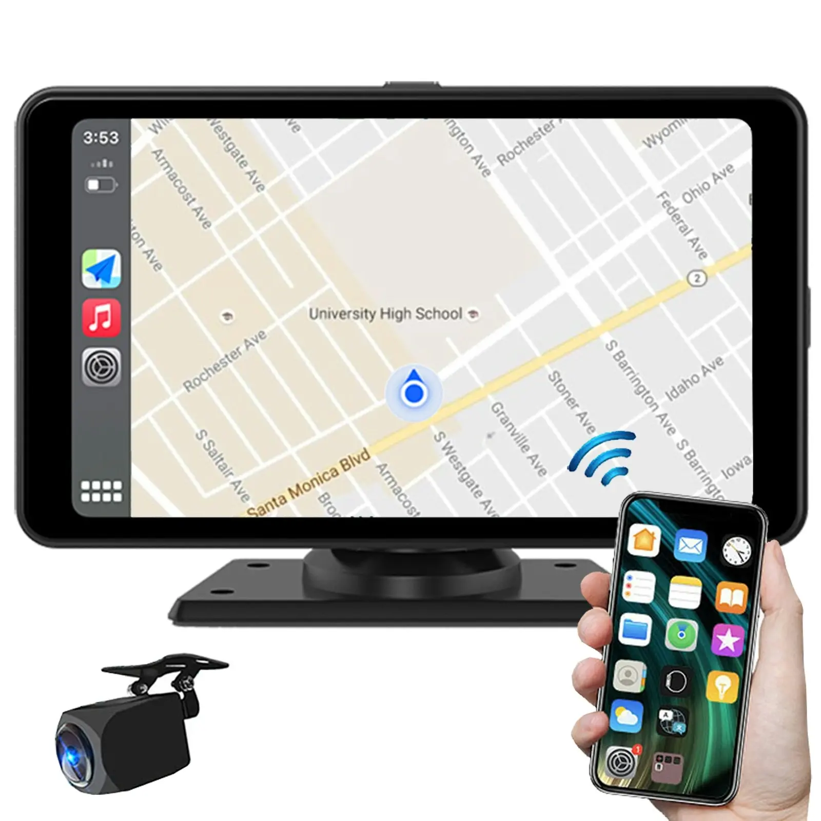 7" FHD Touch Screen Car DVR Crash Camera Recorder Bluetooth Sync WiFi GPS Rear Camera CarPlay - Automotive