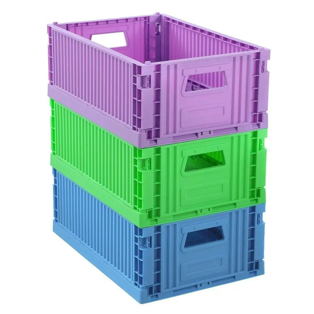 3x Boxsweden 43x29cm Foldaway Crate Organiser Home Storage Container Assorted - Home & Garden